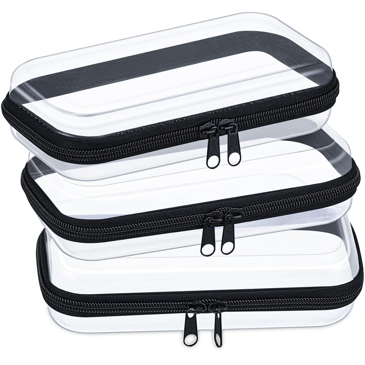 Hoolerry 3 Pcs Clear Hard Zipper Case Plastic Pouch Transparent Hard Case Clear Makeup Bag Portable