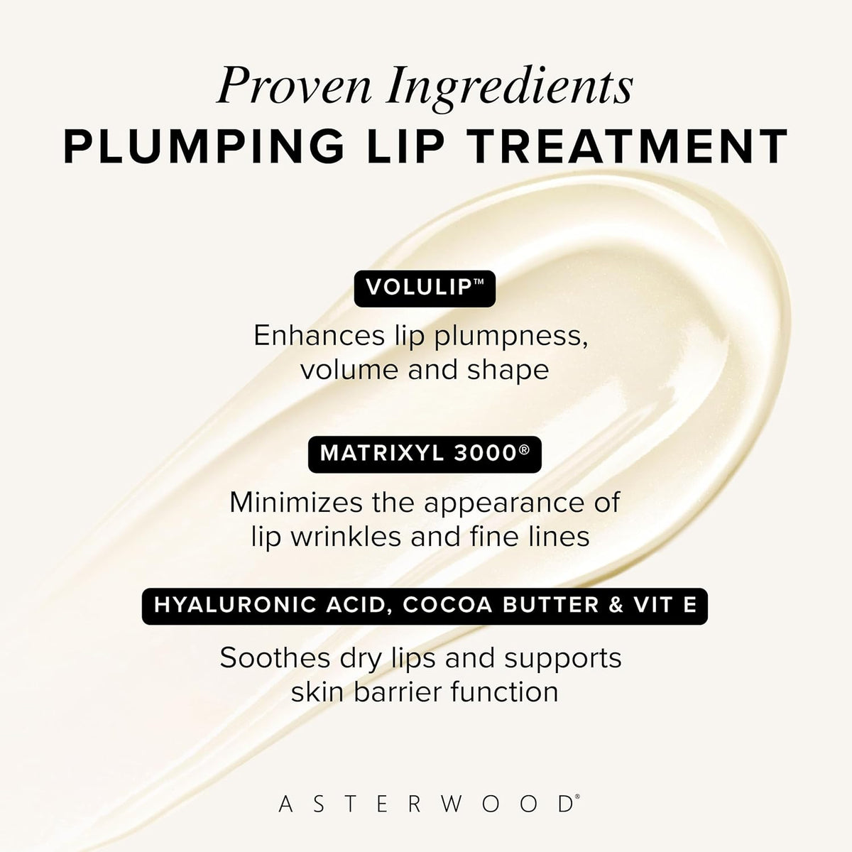 Asterwood Lip Treatment & Balm - with Volulip, Hyaluronic Acid, & Matrixyl 3000 - Hydrating