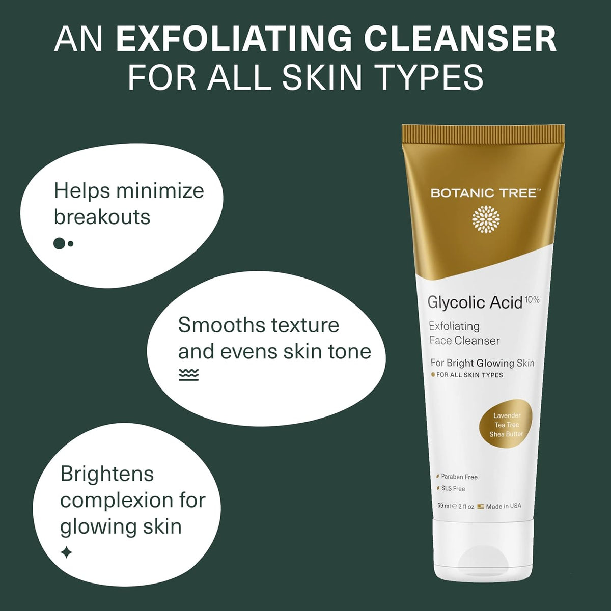 Botanic Tree Glycolic Acid Face Wash Travel Size (Pack of 3)- Facial Exfoliating Cleanser w/ 10%