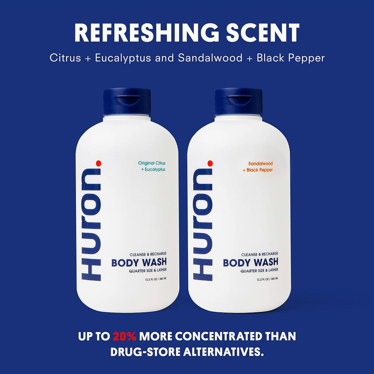 Huron Men's Moisturizing Body Wash - Crisp Citrus, Eucalyptus, Mint & Aromatic Greens Scent, 12.2