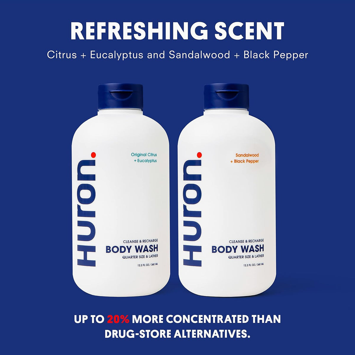 Huron Men’s Moisturizing Body Wash - Clean & Woody Scent of Sandalwood, Black Pepper, Cedarwood, &
