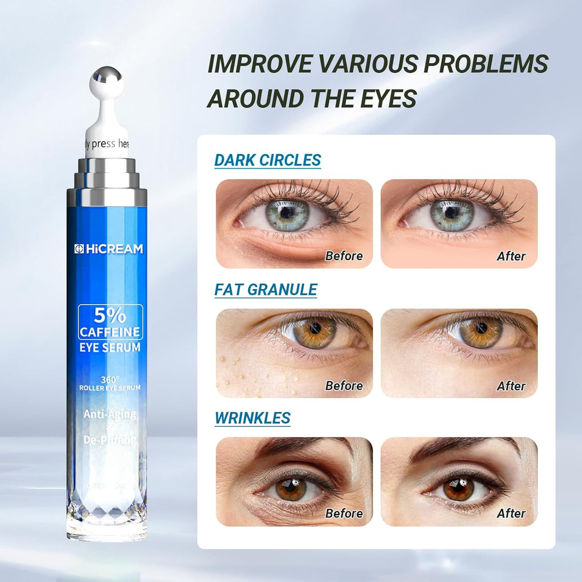 Eye Cream with 5% Caffeine Hyaluronic Acid for Puffy, Fine Lines, Dark Circles and Wrinkles, Under