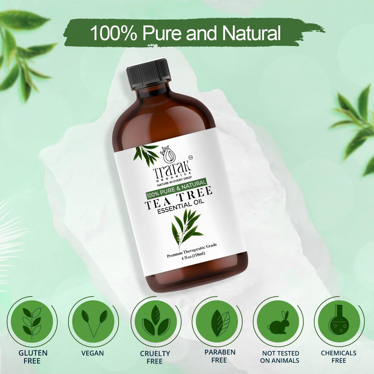 Tea Tree Oil for Skin, Hair & Toenails - 4 Fl Oz - 100% Pure Natural Tea Tree Essential Oil