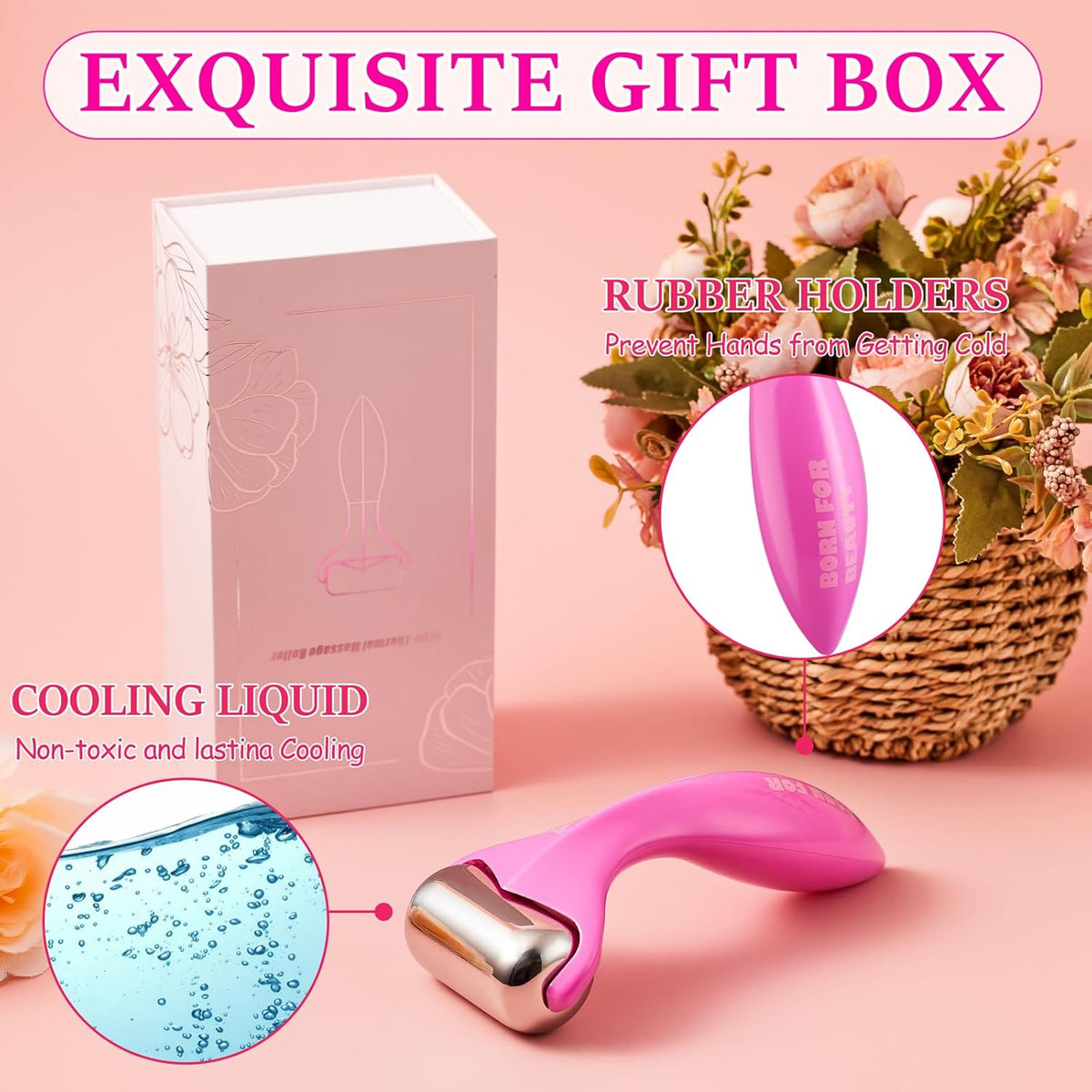 360° Rotating Ice Roller for Face-Stainless Steel Facial Massage Tool for Skin Tightening, Ice Face