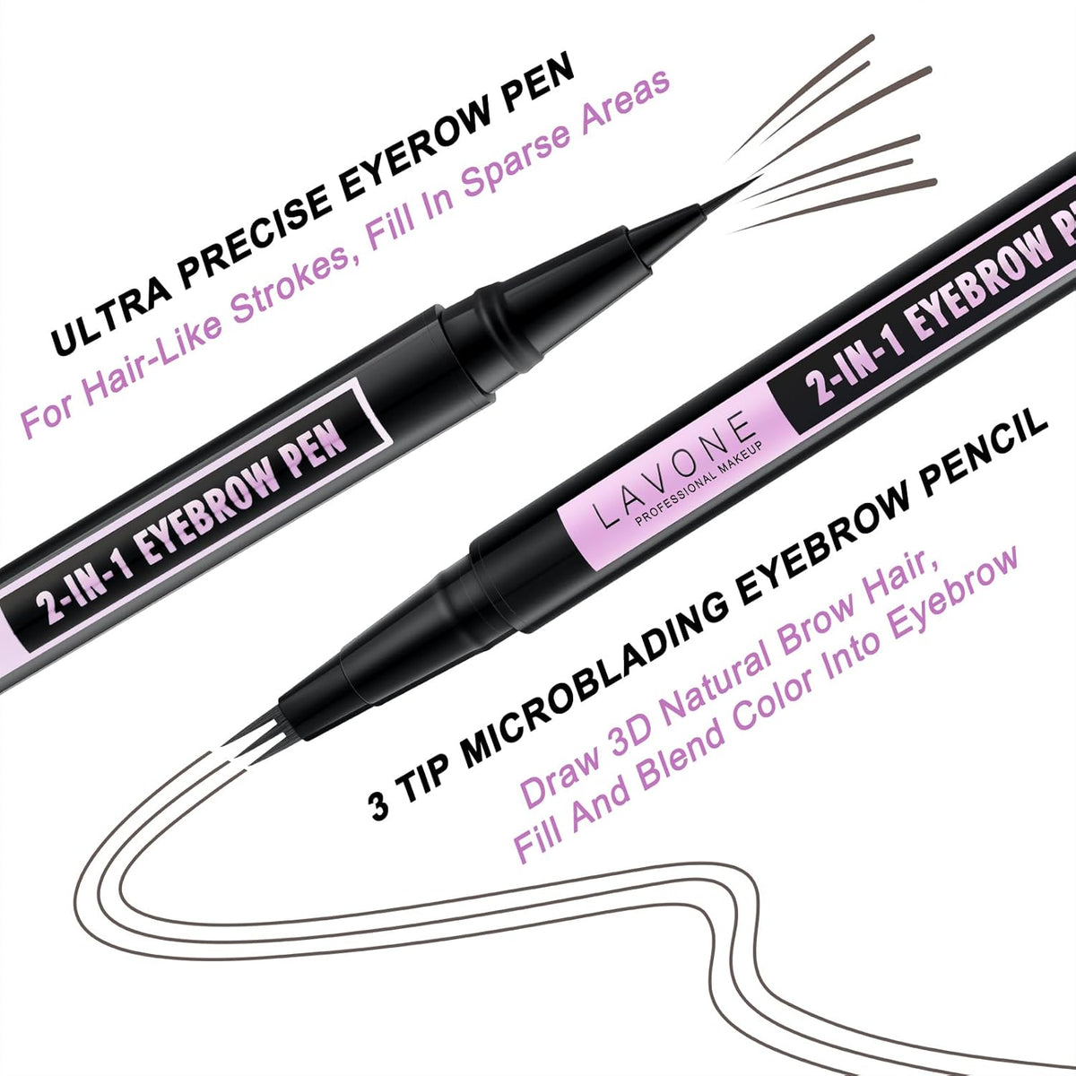 LAVONE Eyebrow Pencil, 2-In-1 Waterproof Eyebrow Pen, with 3 Tip Microblading Eyebrow Pen and