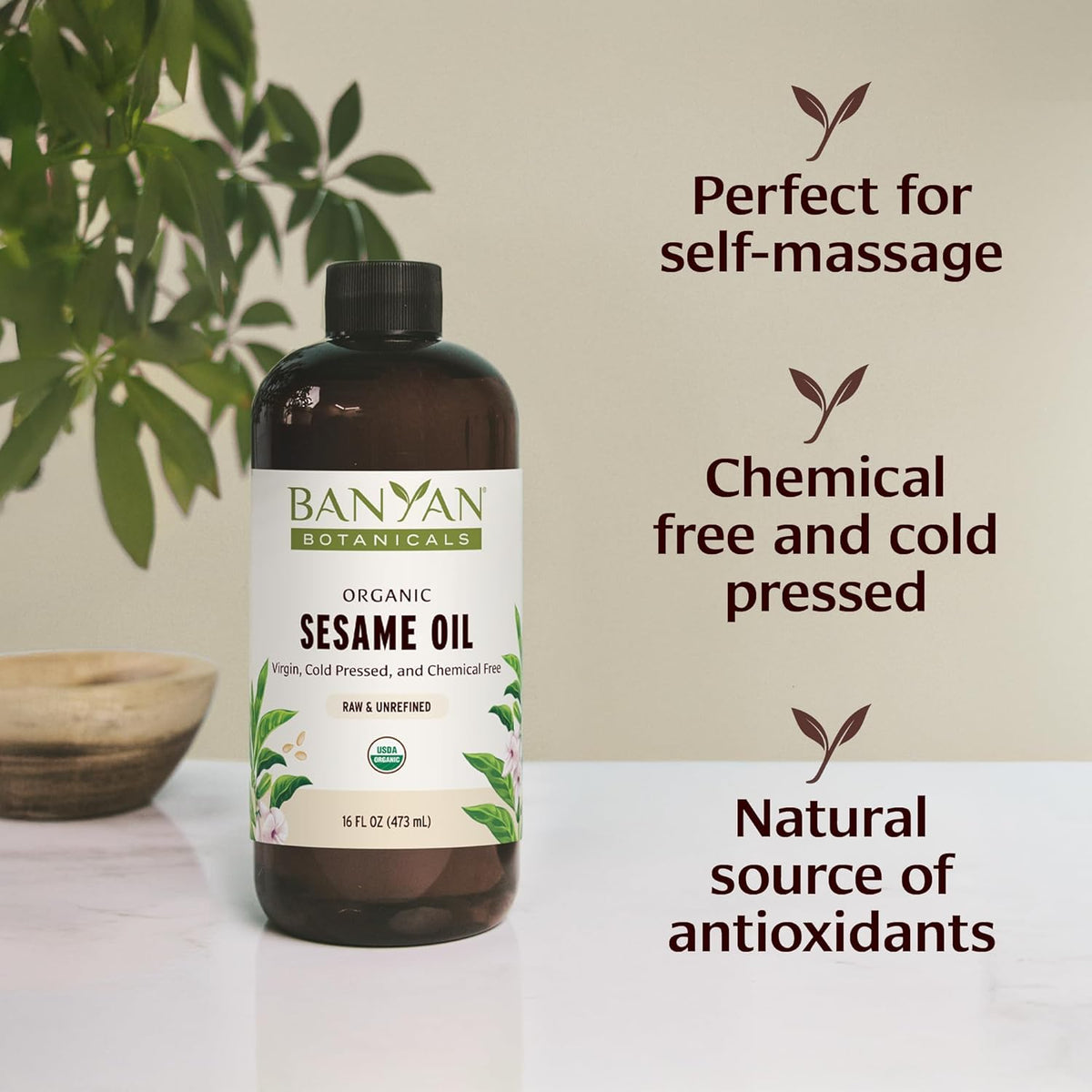 Banyan Botanicals Sesame Oil – Organic & Unrefined Ayurvedic Oil for Skin, Hair, Oil Pulling & More
