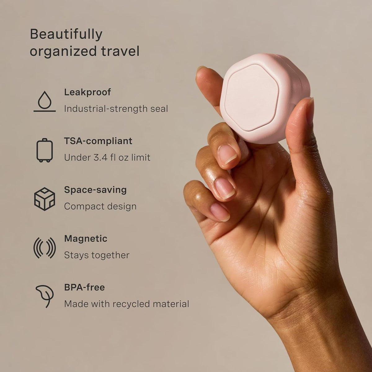 Cadence Travel Containers Basic Skincare Set - Magnetic Containers with Lids,Carry On Travel