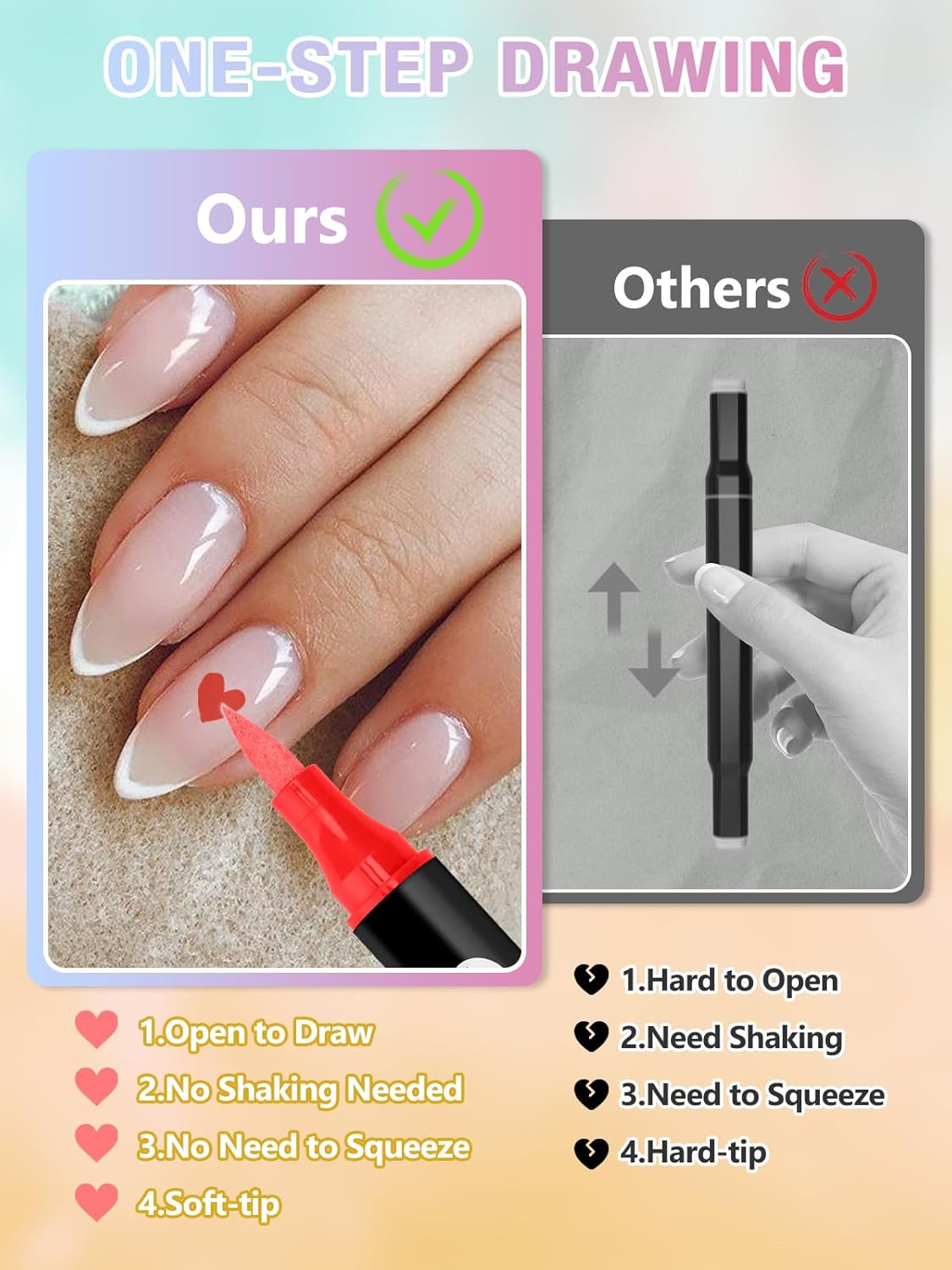 EBANKU 24 Color Nail Art Pens Set 3D Acrylic Paint Nail Art Quick-Drying Nail Point Dotting Liner