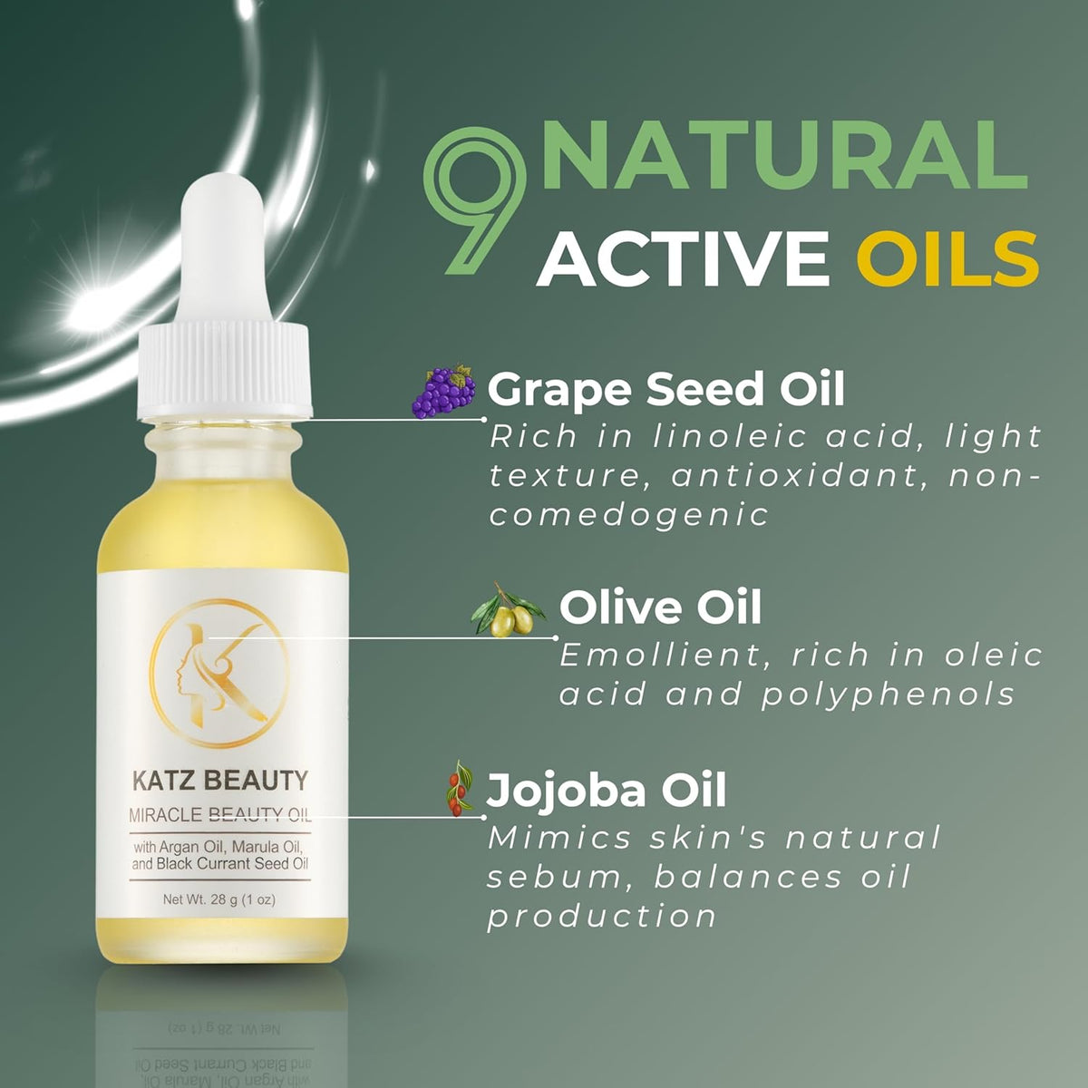 Katz Beauty Miracle Beauty Oil - Hydrating Face Oil with Jojoba, Argan & Marula Oil for Anti-Aging