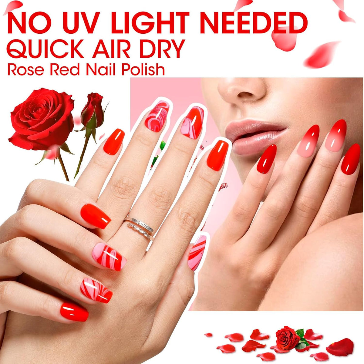 GELLEN Red Pink Nail Polish, Quick Air Dry Natural Traditional Regular Nail Polish Bright Red Hot