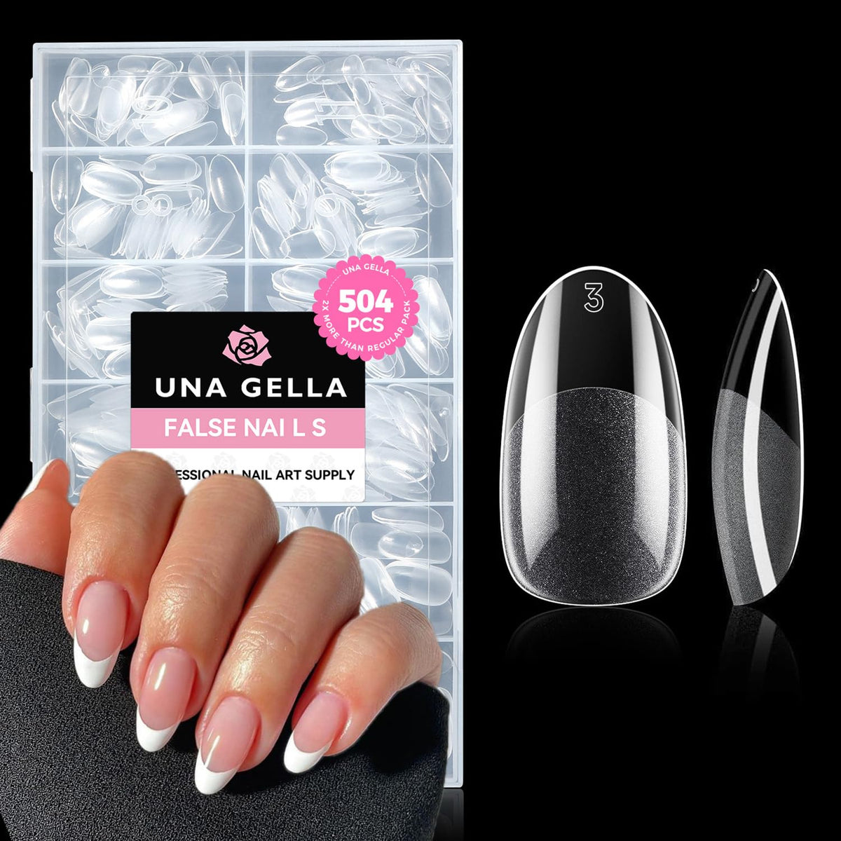 UNA GELLA Oval Fake Nails Pre-shape 504pcs Almond Gel Nail Tips Round Almond Press on Nails for