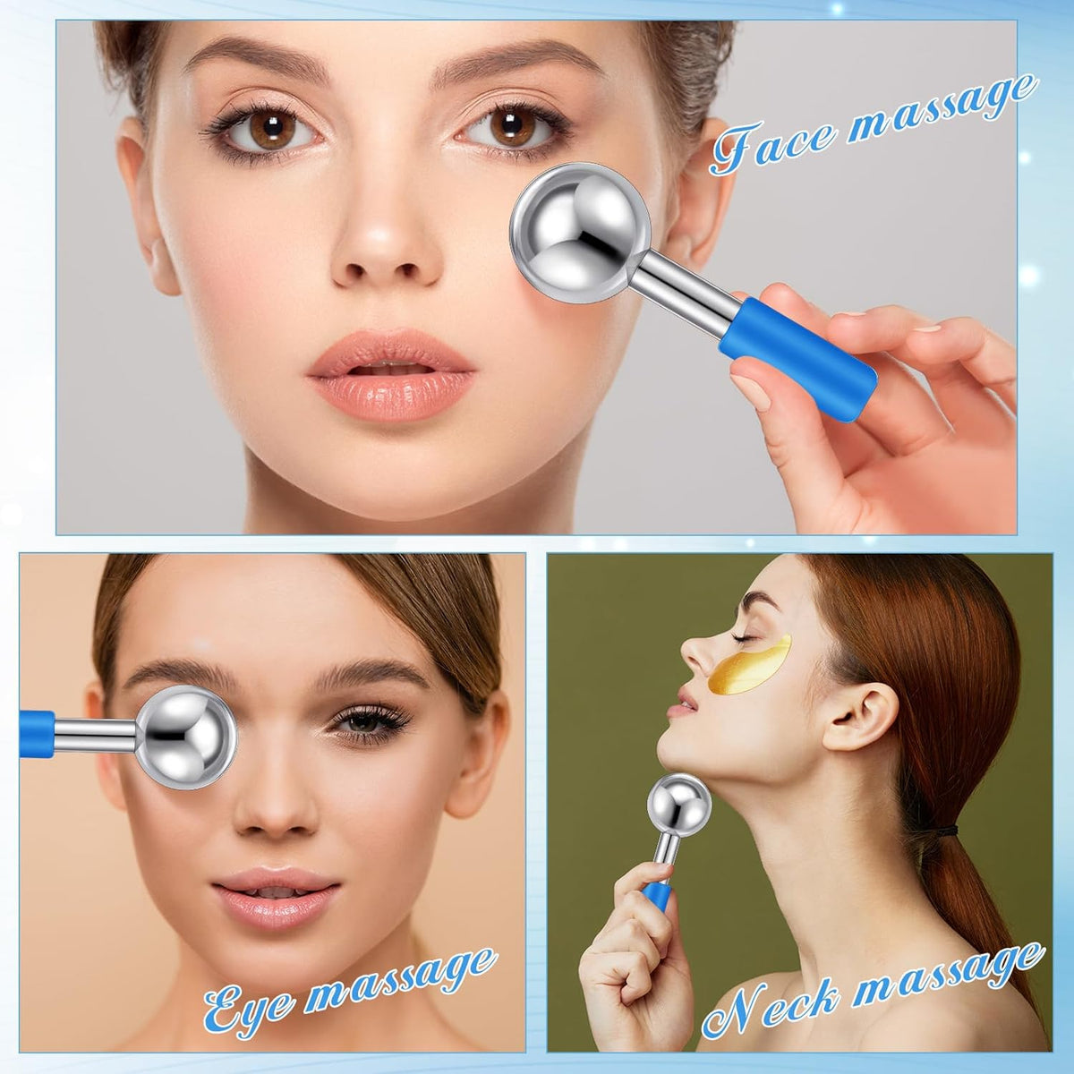 Baderke 2 Pcs Ice Globes for Face Stainless Steel Cooling Globes Unbreakable Cooling Roller Women
