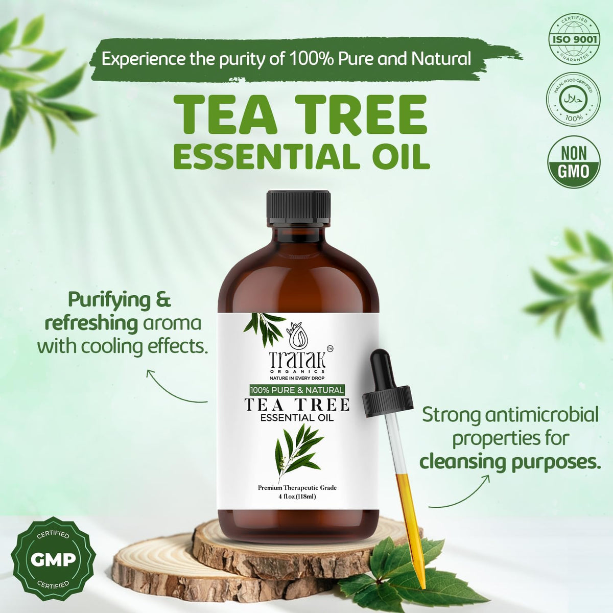 Tea Tree Oil for Skin, Hair & Toenails - 4 Fl Oz - 100% Pure Natural Tea Tree Essential Oil