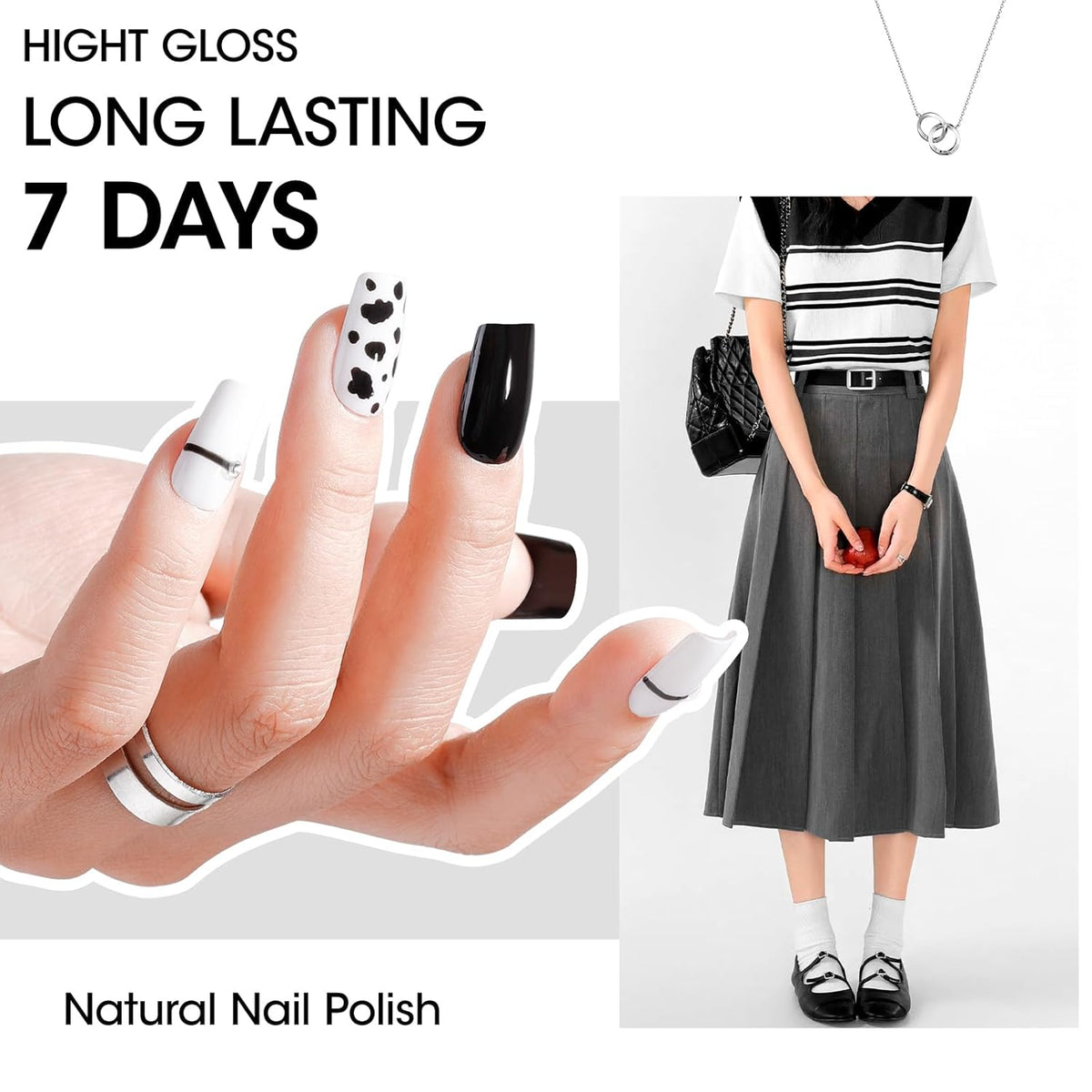 Gellen 4 Colors Black White Gray Nail Polish Set & Base Top Coat, Fall Winter Trendy Winter Black