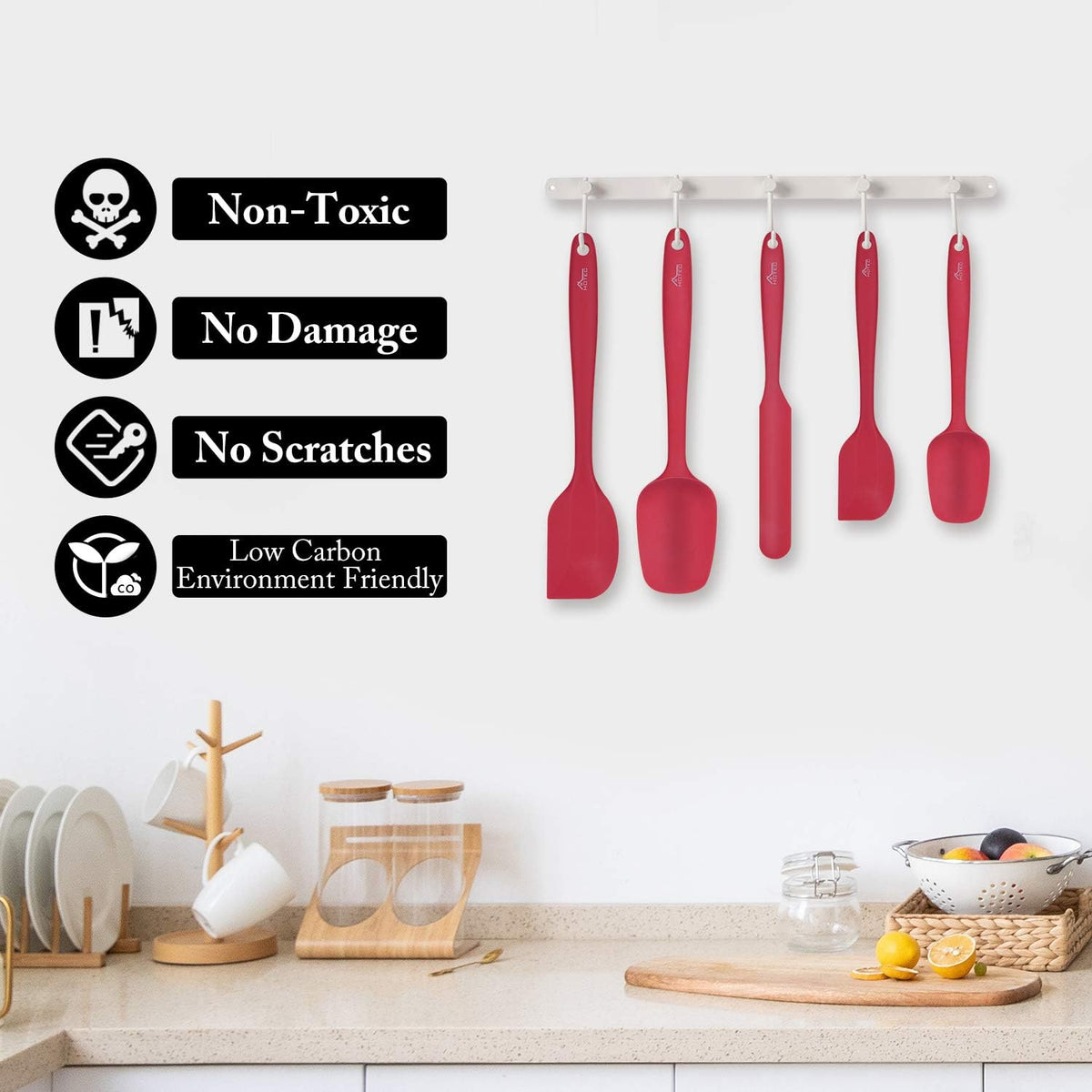 HOTEC Heat Resistant 600℉ BPA-Free Silicone Rubber Spatula Set, Kithchen Cooking Spatulas, Baking