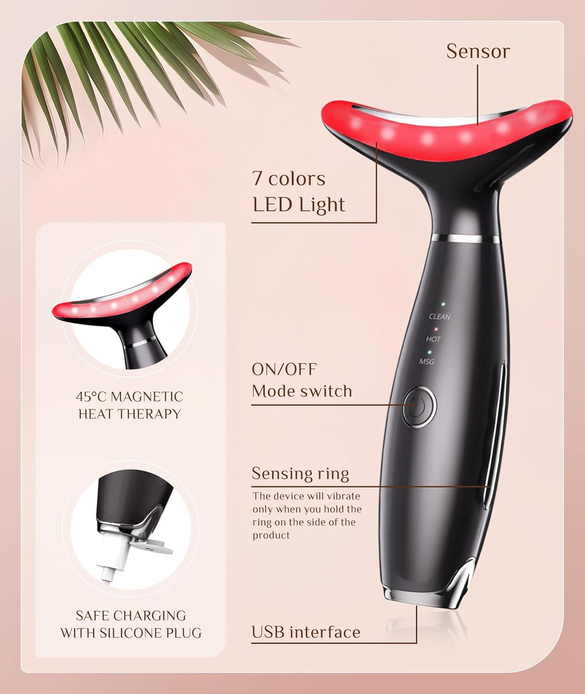 7 Color Galvanic Machines - Red Light Therapy for Face and Neck, Face Massager Tool for Wrinkles