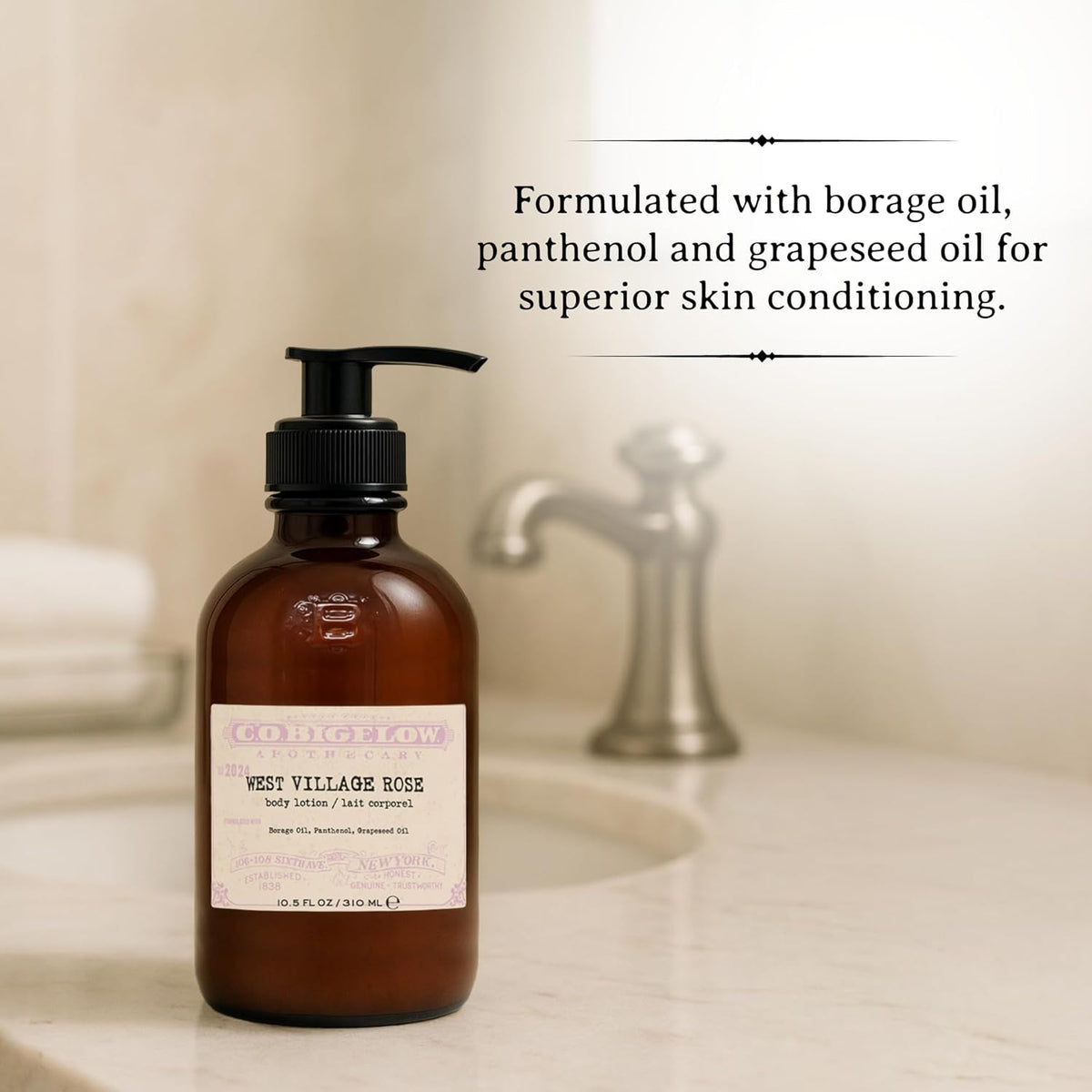 C.O. Bigelow West Village Rose Body Lotion, Iconic Collection Moisturizing Body Lotion with Shea