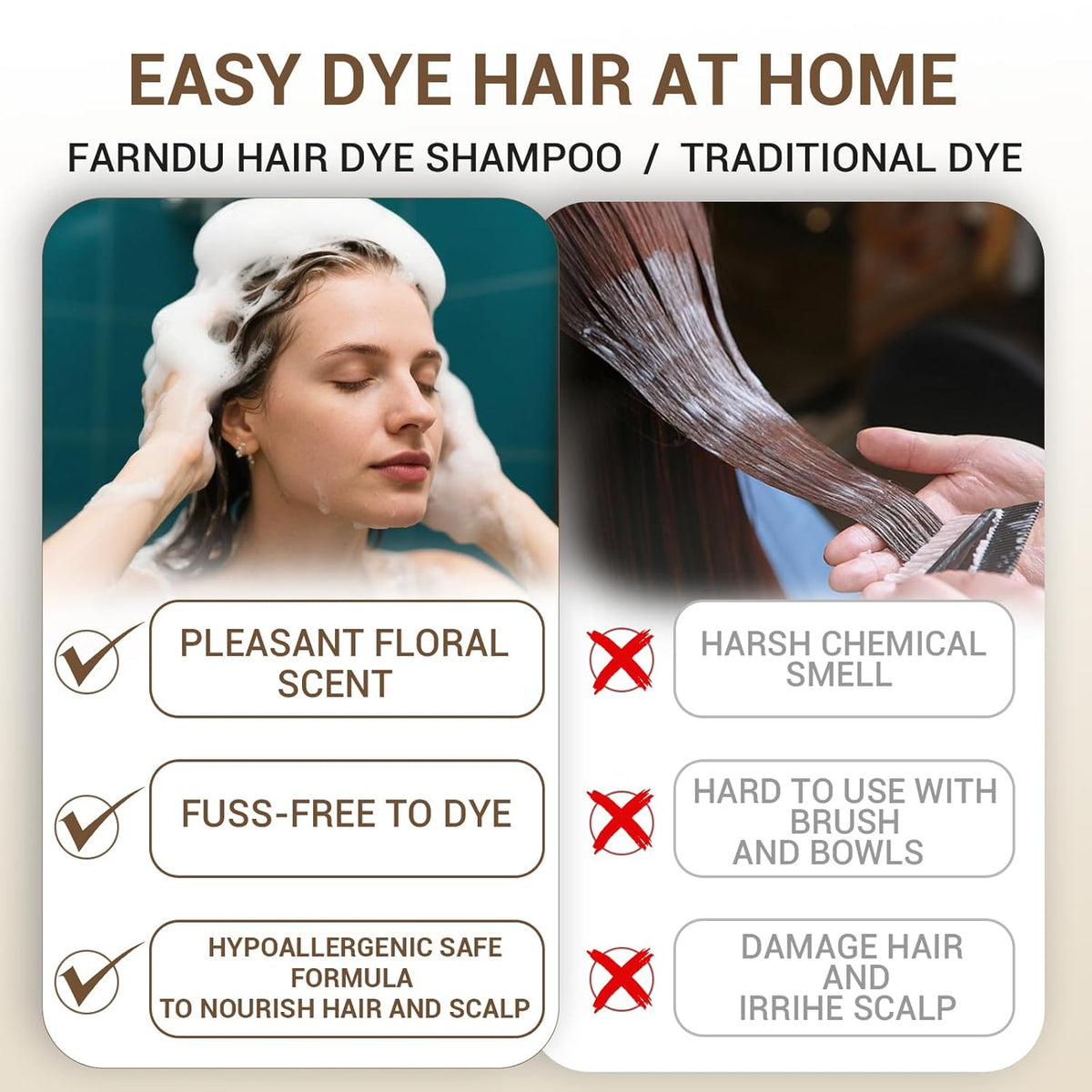 Dark Brown Hair Dye Shampoo 3 in 1 for Women Men Hair Color Shampoo Dye for Grey Hair Coverage