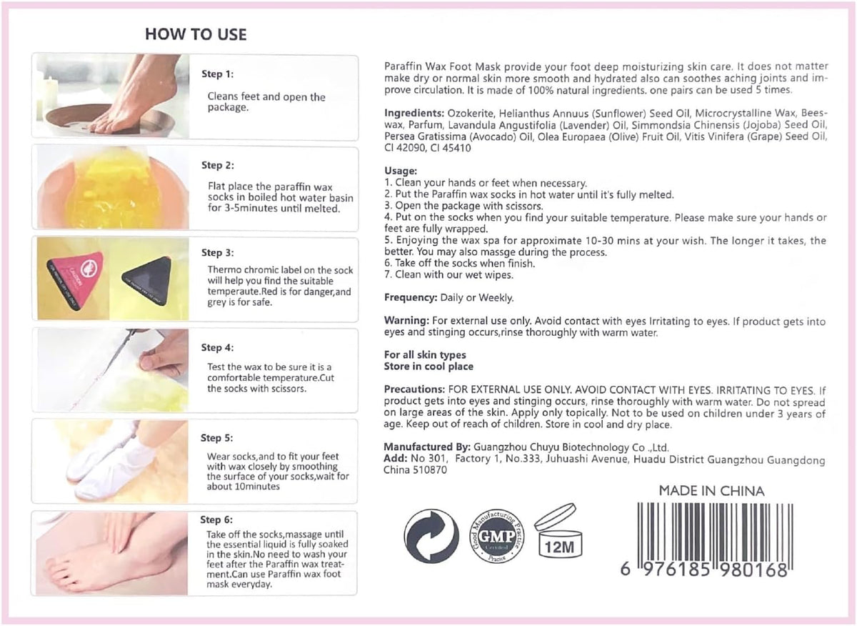 10-Minute Paraffin Hand & Foot Treatments, Self Contained Paraffin Wax Gloves and Booties Set for