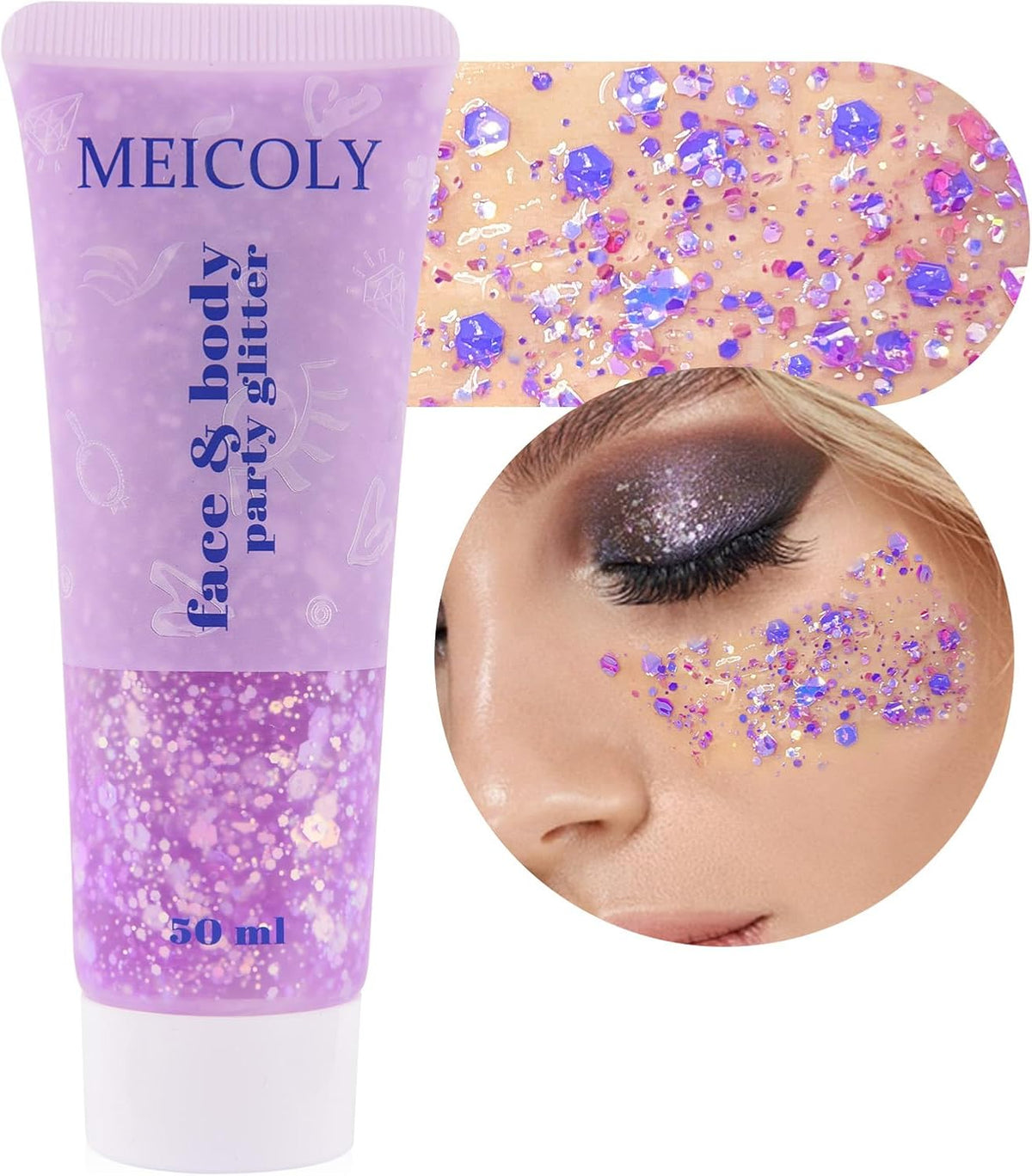 MEICOLY Chameleon Light Purple Body Glitter,Chunky Face Glitter for Halloween,Color Changing