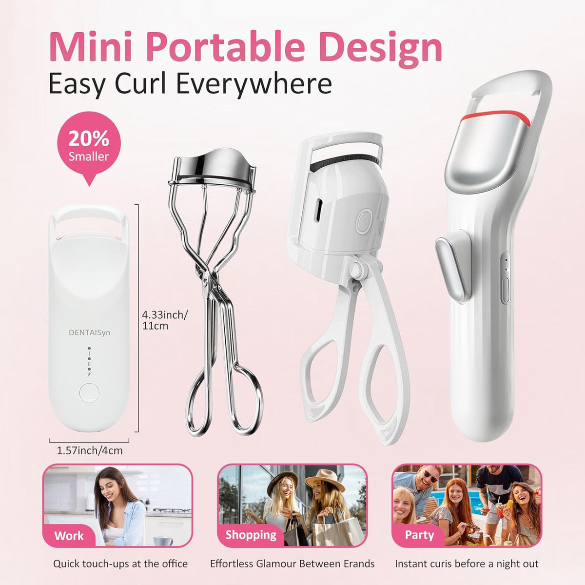 Heated Eyelash Curler - Electric Eyelash Curler with Heat Sensitive Silicone Pad, Type-C
