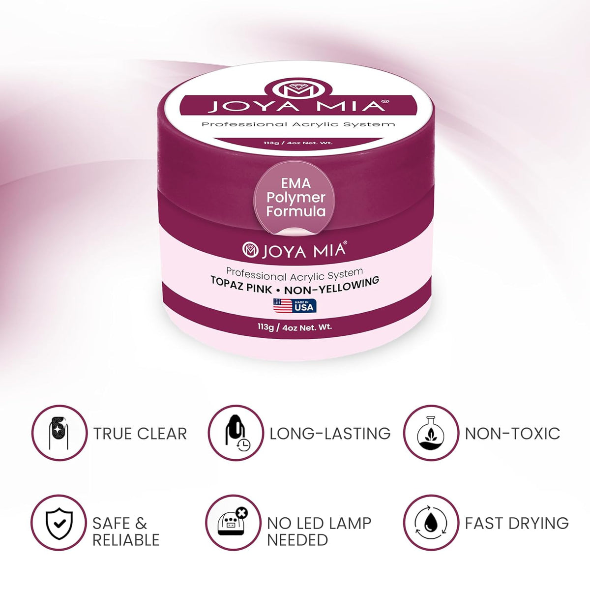 Joya Mia Acrylic Powder for Nails, MMA-Free, Super Adhesion Professional Powder for Flawless &