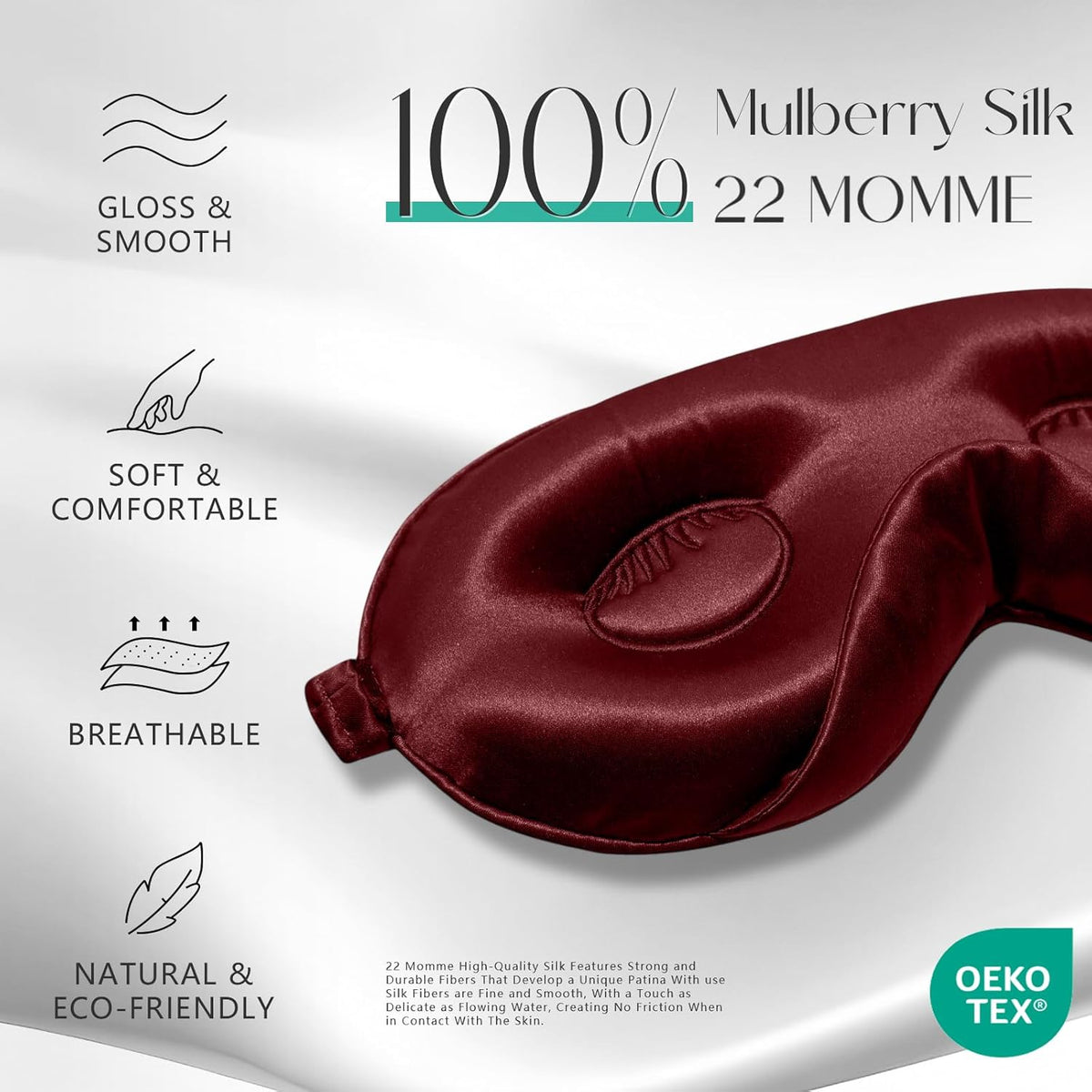 ZIMASILK Adjustable 22 Momme 100% Mulberry Silk Sleep Mask, Upgraded 3D Contoured Cup Eye Mask for