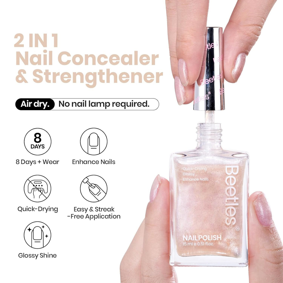 Beetles Pearl Nail Polish - Natural Nail Polish Illuminating Nail Concealer Fast Dry Quick Nail