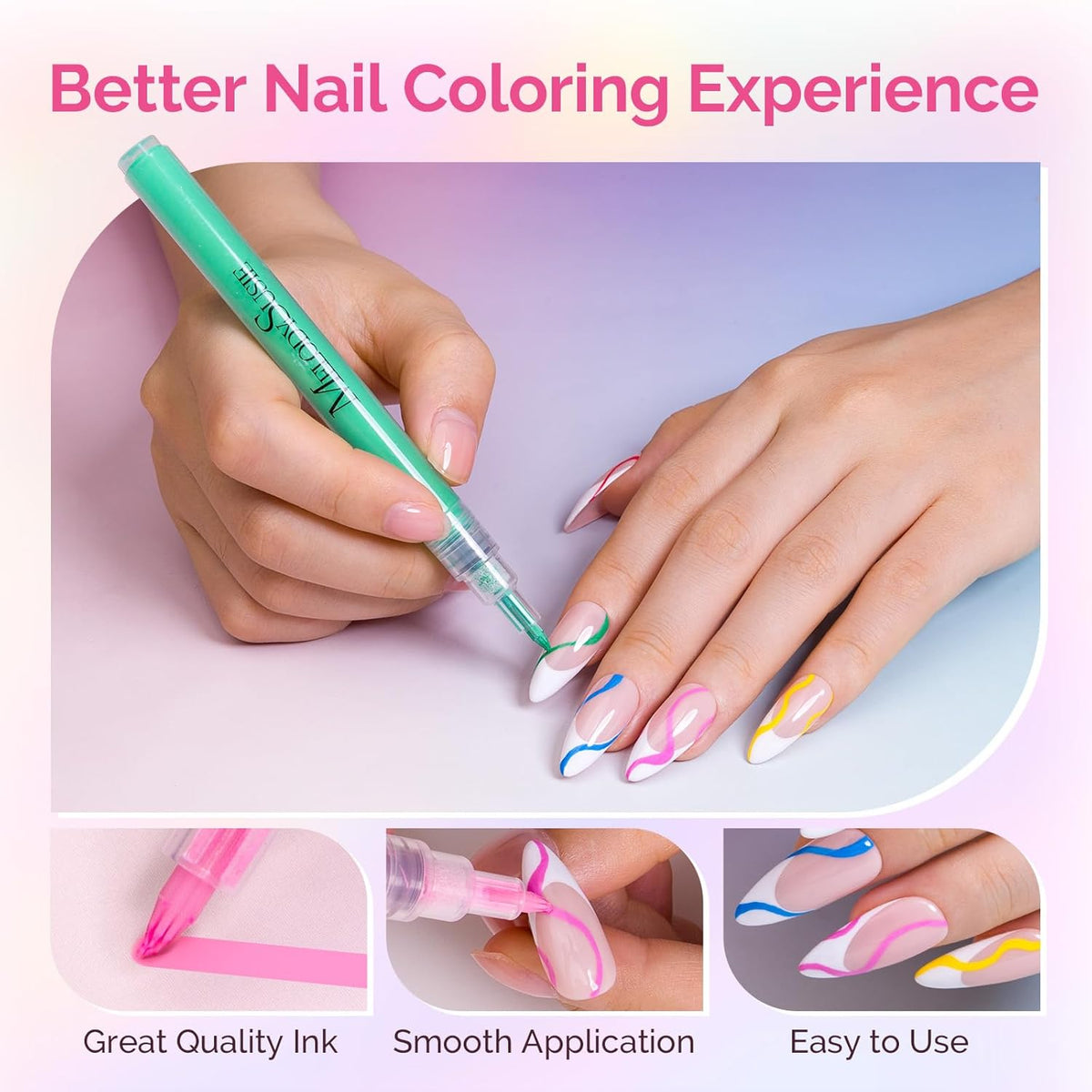 MelodySusie Nail Art Pens Set, 12 Colors 0.7MM Nail Polish Pens for Nail Art, Nail Dotting Tool