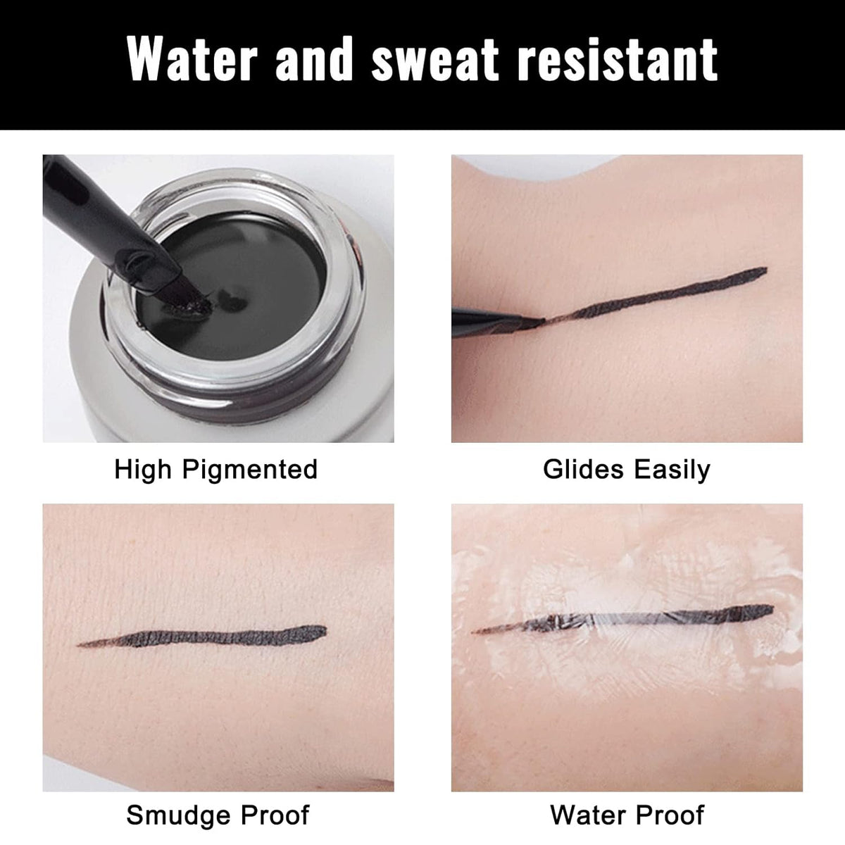 Erinde Waterproof Gel Eyeliner, Cream Eyeliner Gel Pot, High-Intensity Pigments Long Lasting