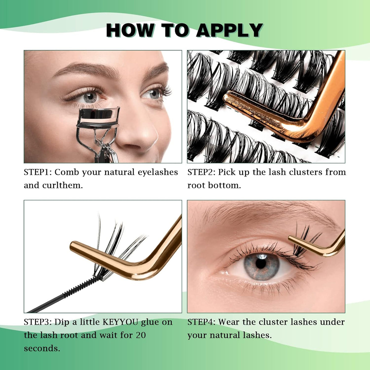 Lash Clusters 300pcs Individual Lashes 40D 0.07D Curl 12mm DIY Eyelash Extension KEYYOU Large Tray
