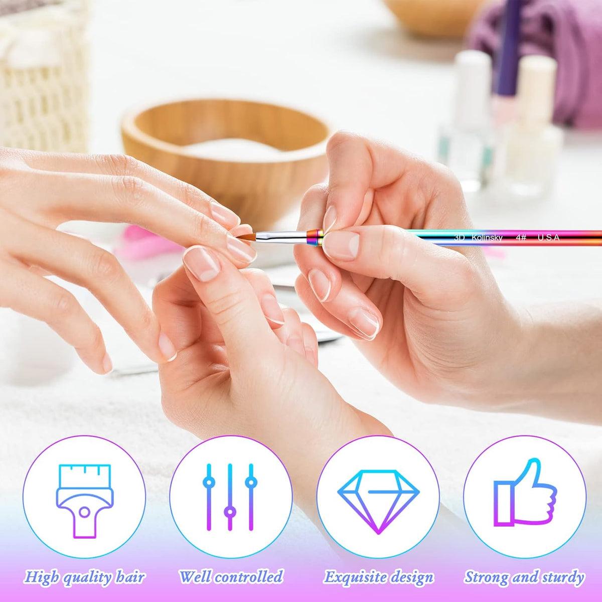 Patelai 3 Pcs Kolinsky 3D Nail Art Brush Set for Acrylic Powder Sculpture Nail Art Brush Size 2/4/5