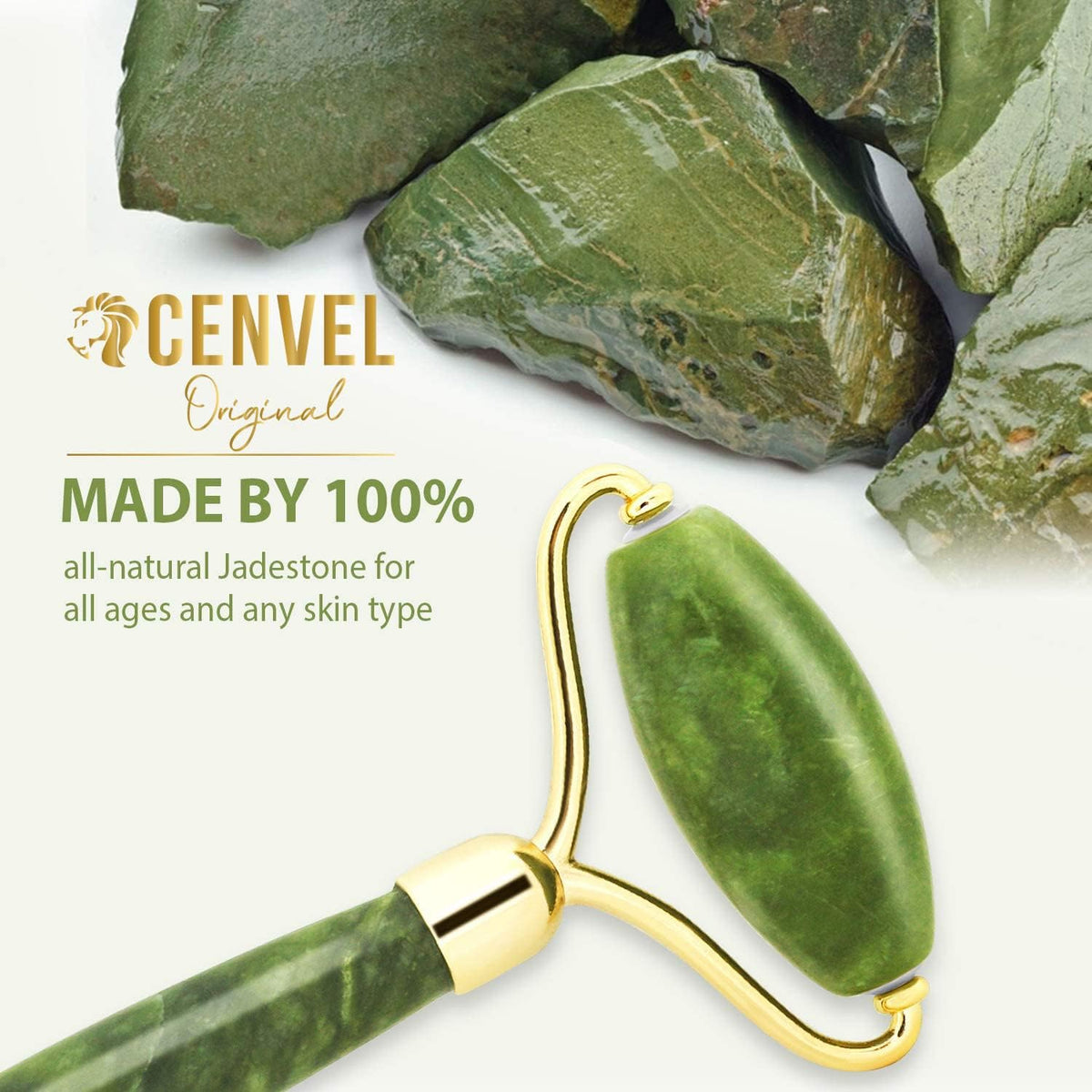 100% Real Crystal Jade Stone Roller and Gua Sha Set with Vitamin C Serum | Great for Eye Puffiness