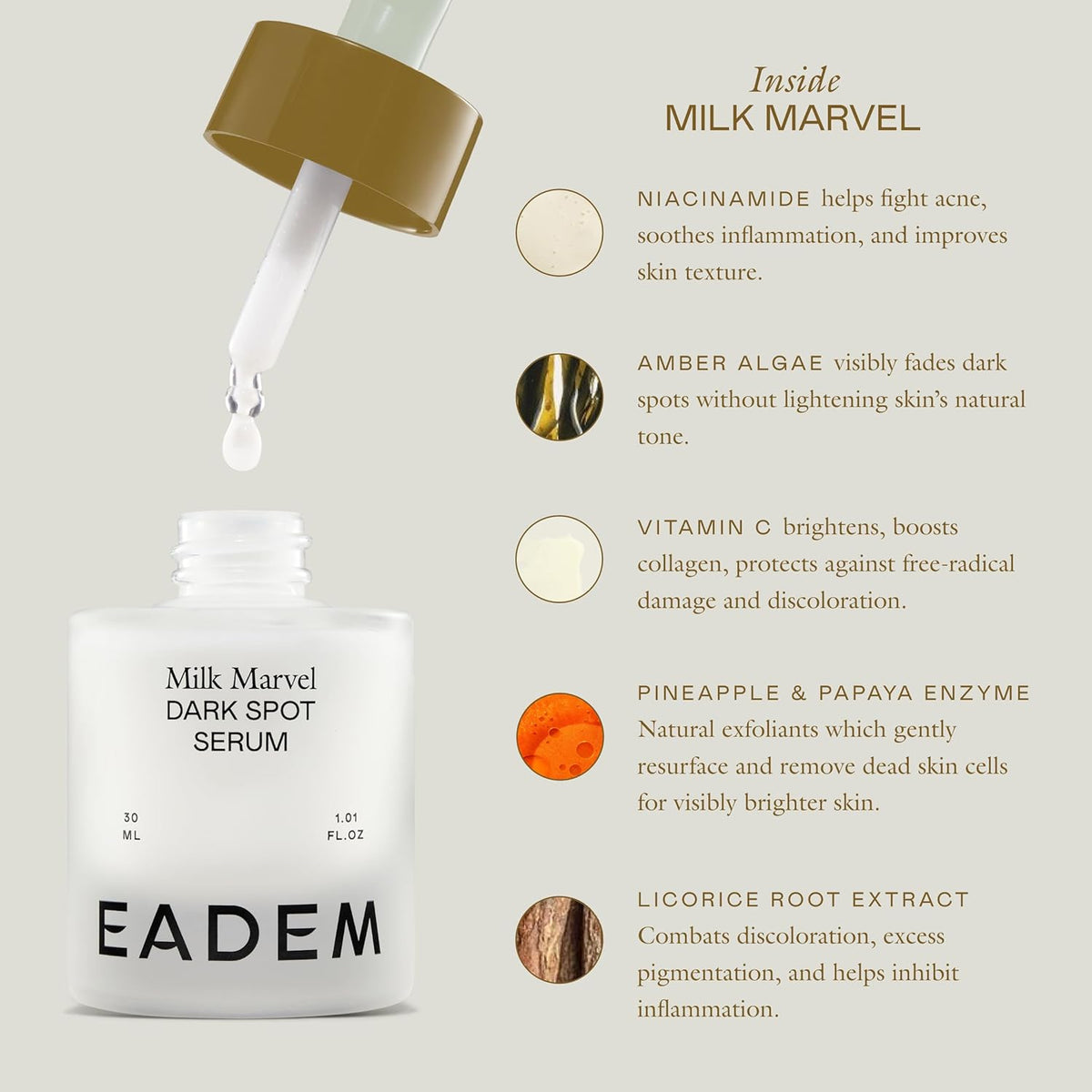 EADEM Milk Marvel Dark Spot Serum, Vitamin C Face Serum Infused with Niacinamide, Dark Spot Remover