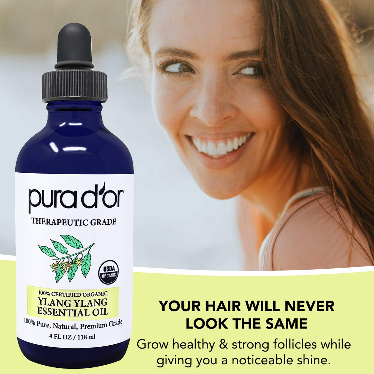 PURA D'OR Organic Ylang Ylang Essential Oil (4oz with Glass Dropper) 100% Pure & Natural