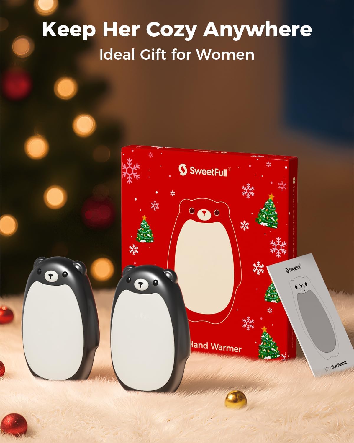SWEETFULL Hand Warmers Rechargeable – Cute Bear, 2 Pack Magnetic Hot Hands, Reusable Electric