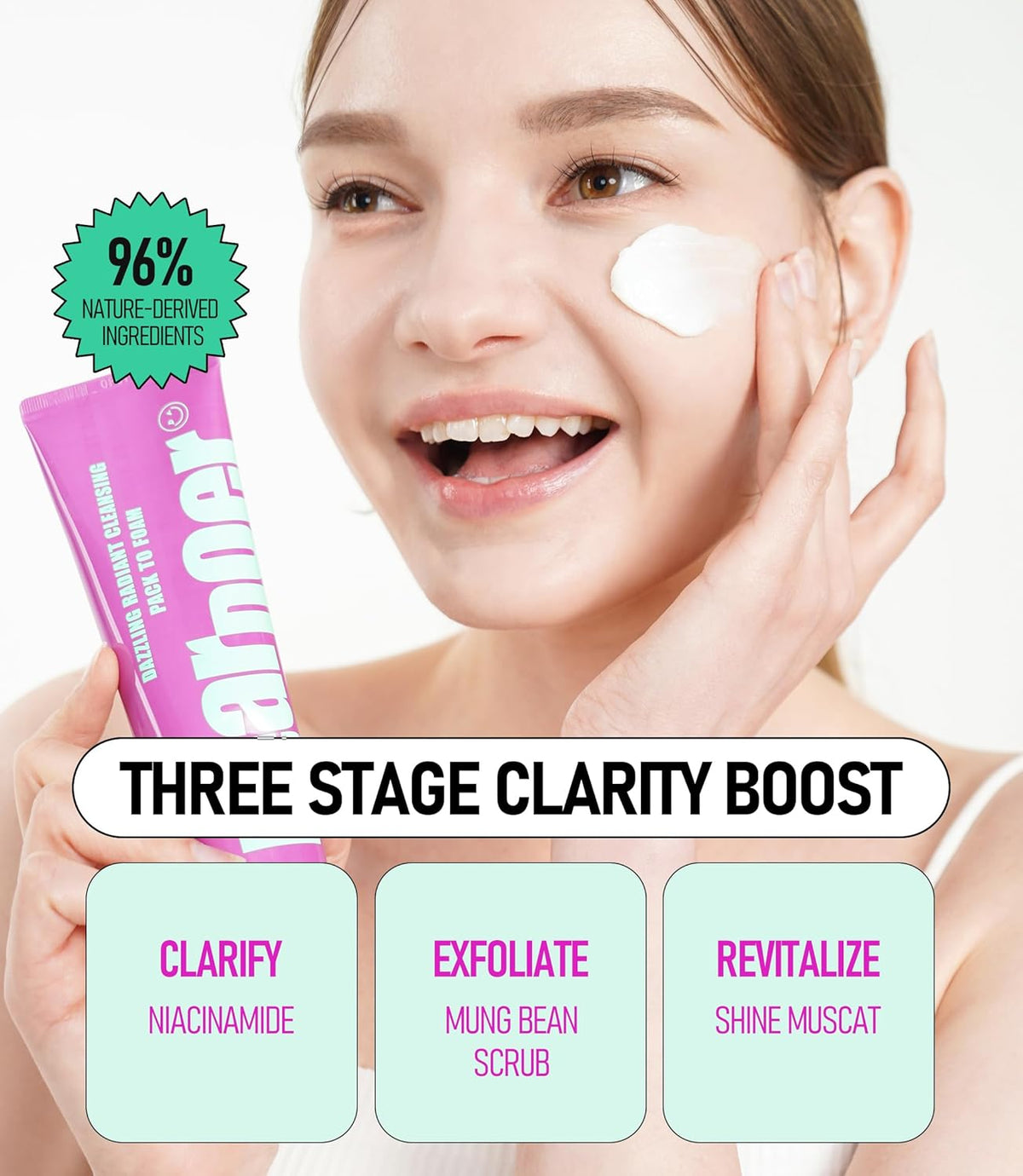 Dazzling Radiant Cleansing Pack to Foam – 3-in-1 Wash-Off Mask & Exfoliator & Cleanser w/Fresh