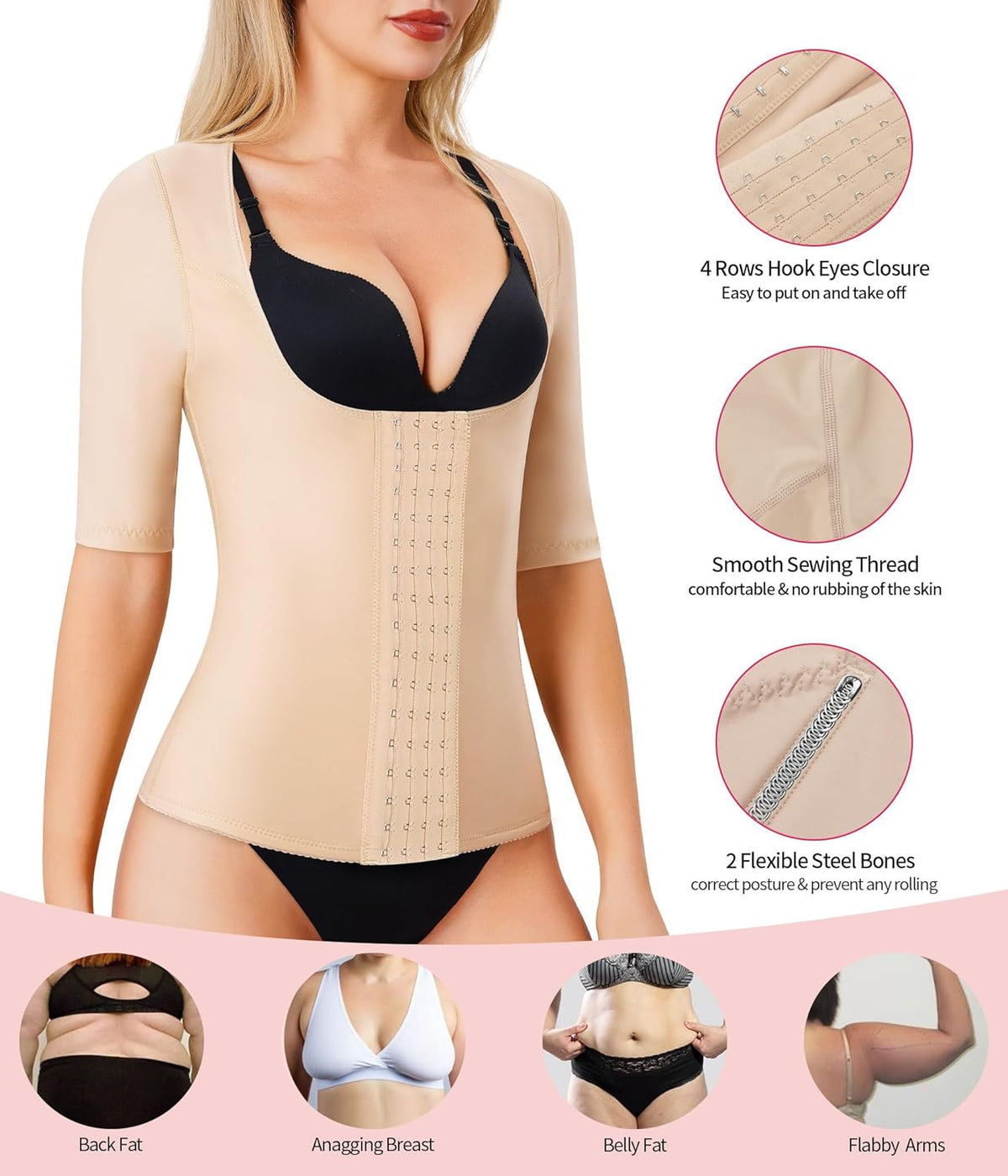 Gotoly Women Waist Trainer Corset Tummy Control Shapewear Upper Arm Shaper Post Surgical Slimmer
