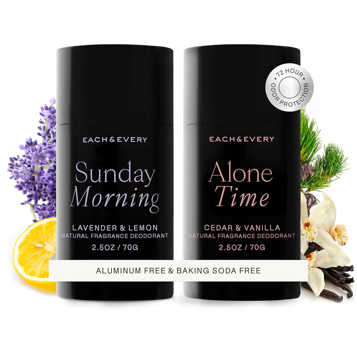 Each & Every Aluminum Free Deodorant for Women & Men, Lavender & Lemon + Cedar & Vanilla - All