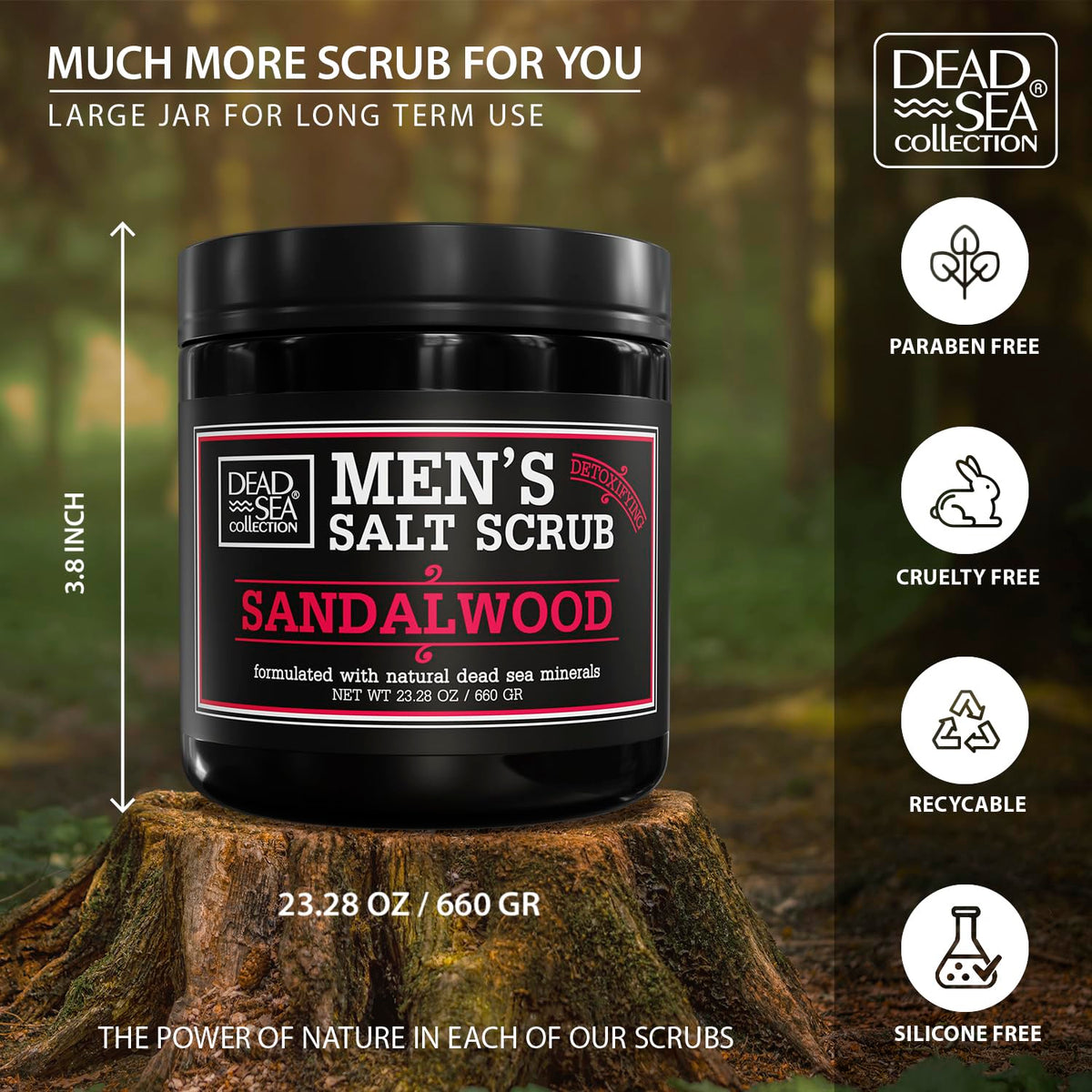 Salt Body Scrub Sandalwood For Men – Moisturizes, Exfoliates & Nourishes Skin – Cleanses &