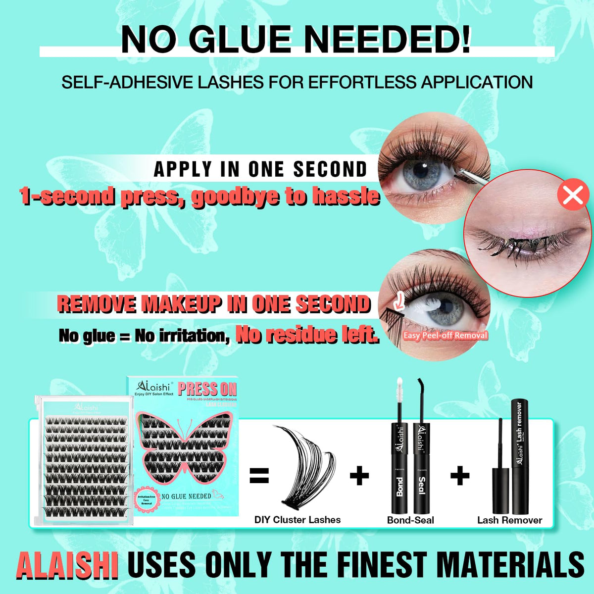 No Glue Needed Lashes, Self Adhesive Eyelashes, DIY Lash Cluster Extensions Kit 10‑18mm,120pcs