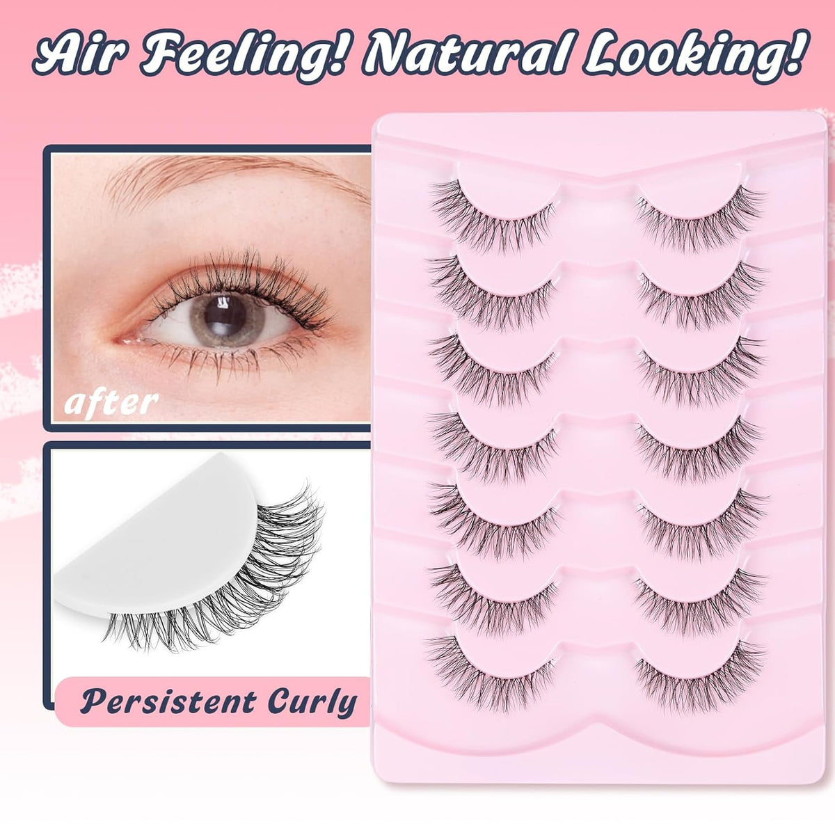 Lashes Natural Look False Eyelashes Wispy 13mm Eye Lashes Pack with Thin Cotton Band C Curl Fake