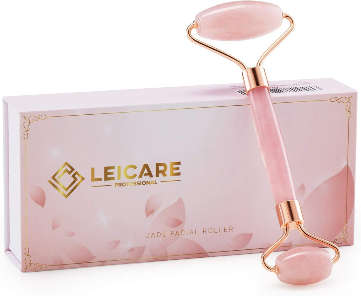 Jade Roller for Face - Rose Quartz Face Roller Skin Care - Stone Facial Roller, Face Massager for