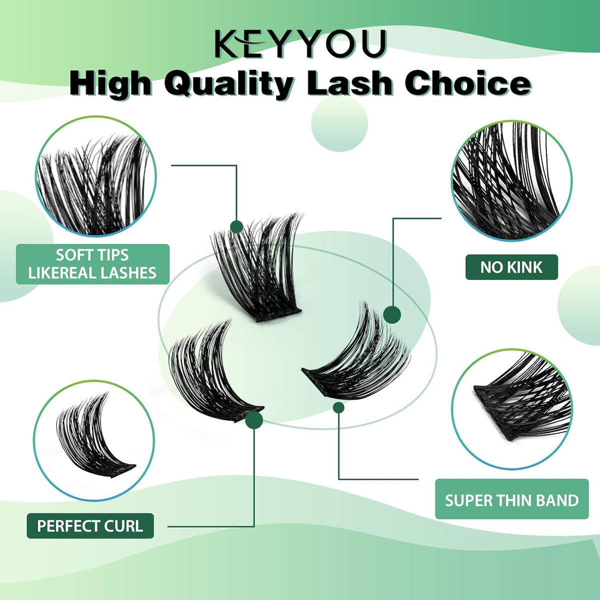 Lash Clusters 96pcs Individual Lashes Y01 D Curl 14mm Eyelash Clusters KEYYOU Volume Wispy Lash