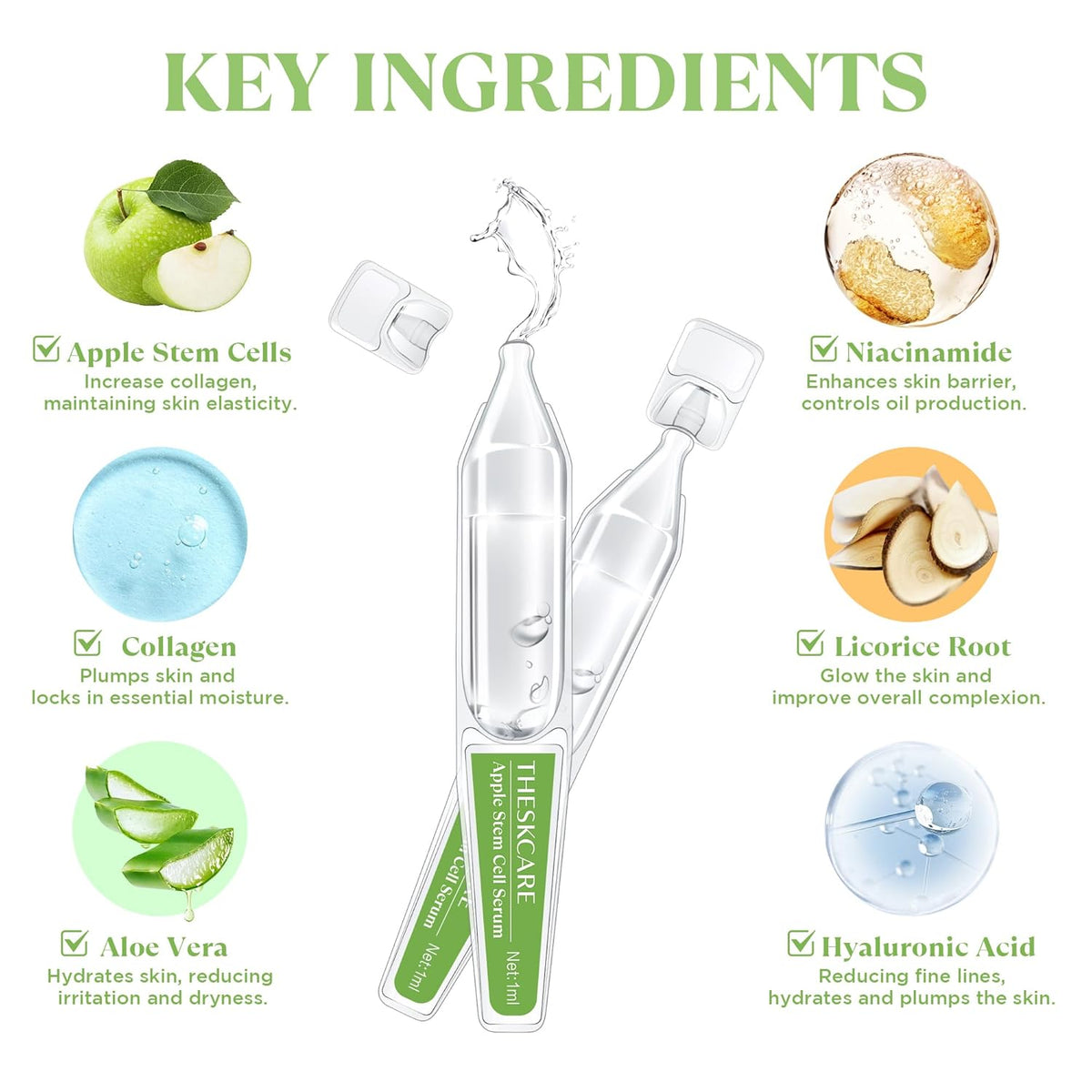 Anti Aging Apple Stem Cell Serum Ampoule for Face with Collagen,Hyaluronic Acid &