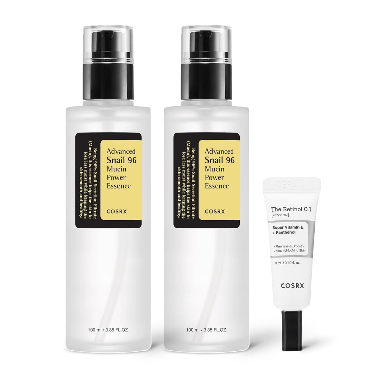 COSRX Snail 96% Mucin Power Essence 2ea & Retinol 0.1% Cream Mini Sample 1ea, Glass Skin Starter
