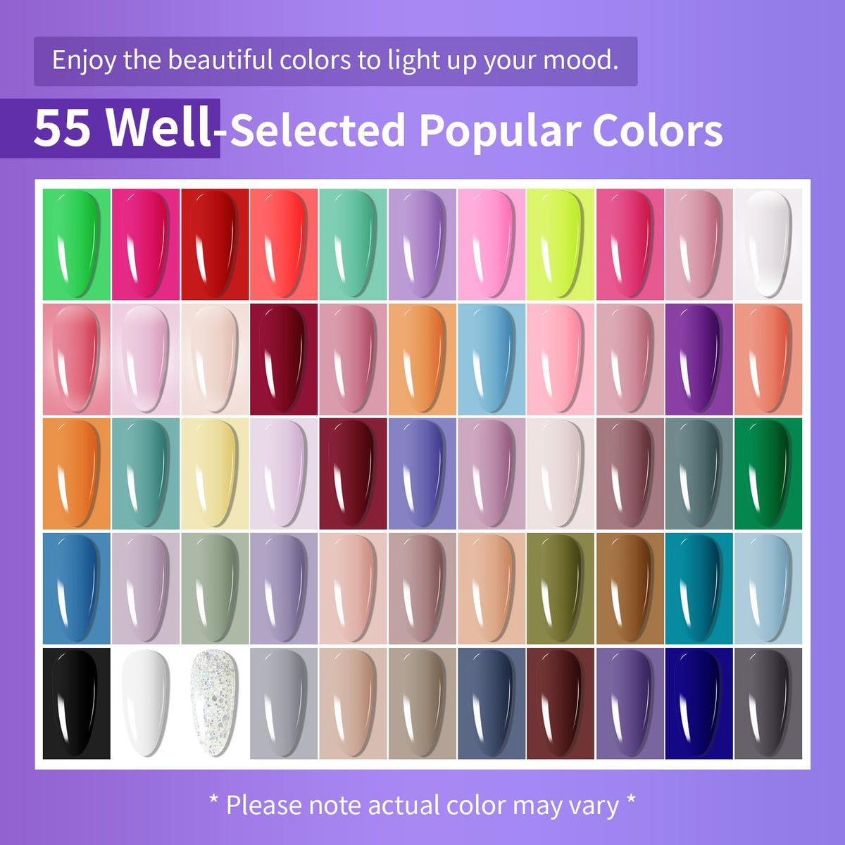 JODSONE 60 Bottles of Gel Nail Polish Kit with U V Light 55 Kinds of Gorgeous and Charming Gel