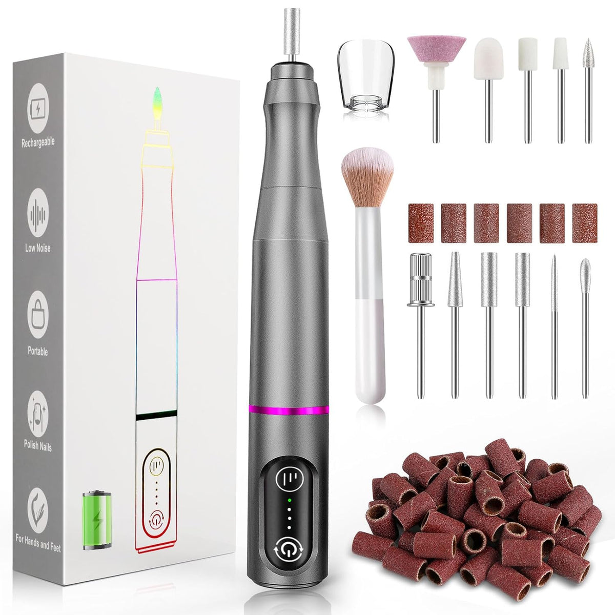Cordless Nail Drill Electric Rechargeable File Kit, Professional Efile Acrylic Gel Nail Polish