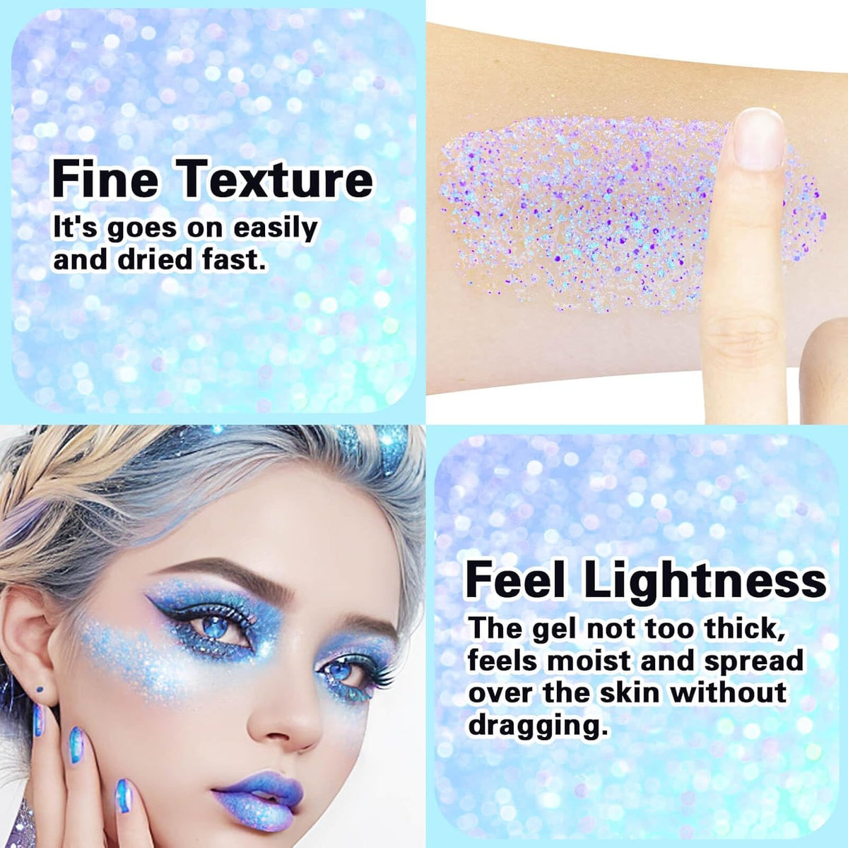 MEICOLY Sparkling Blue Body Glitter,Halloween Face Glitter,Color Changing Glitter Gel for
