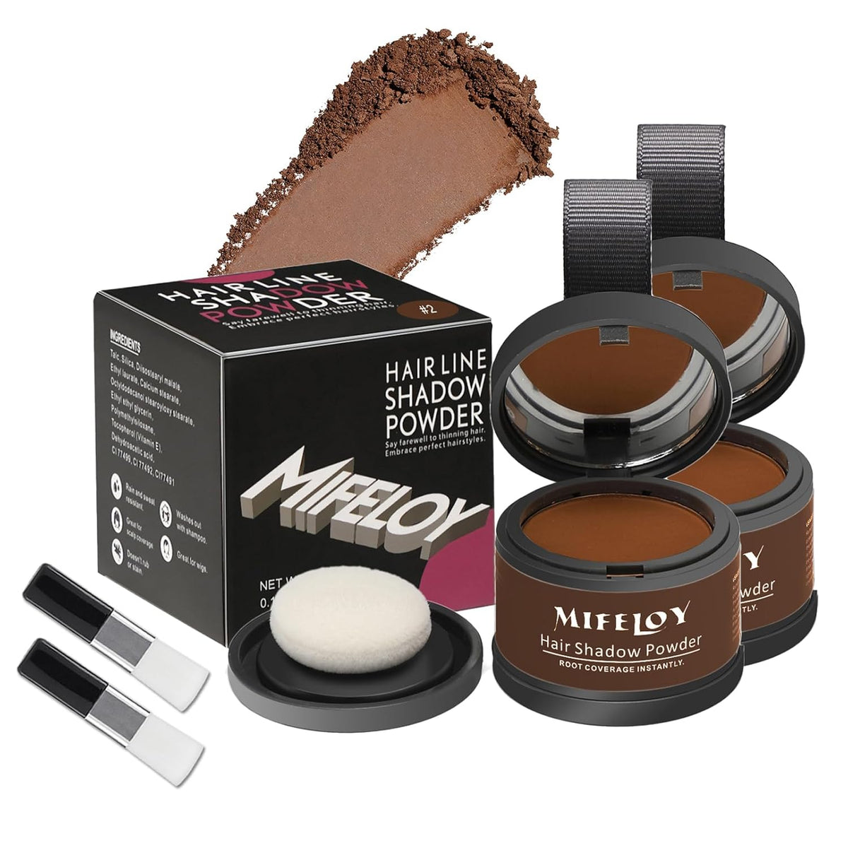 2 Pack Root Cover Up Powder, Medium Brown - Long-lasting Gray Hair Root Concealer for Hairline